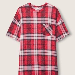 PINK red plaid nightgown dress